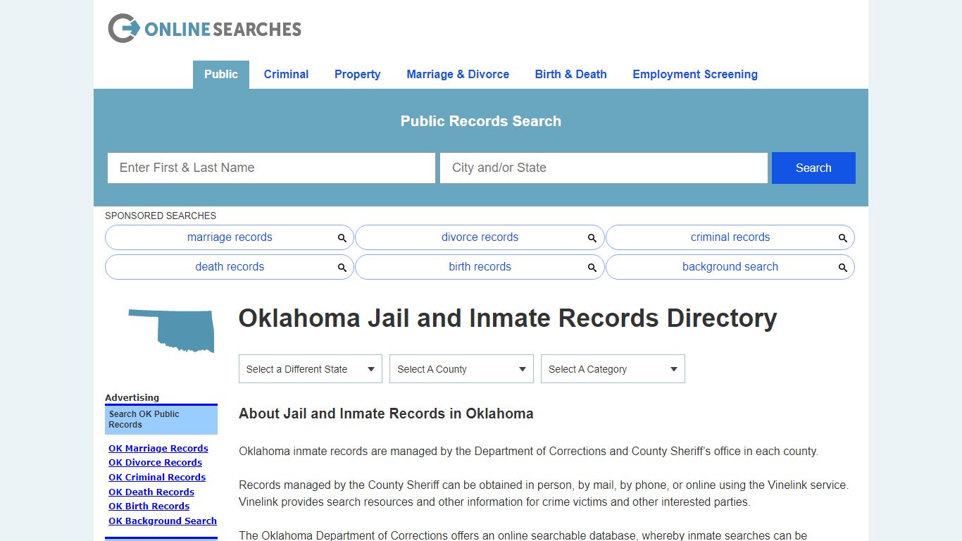 Oklahoma Jail and Inmate Records Search Directory - OnlineSearches.com