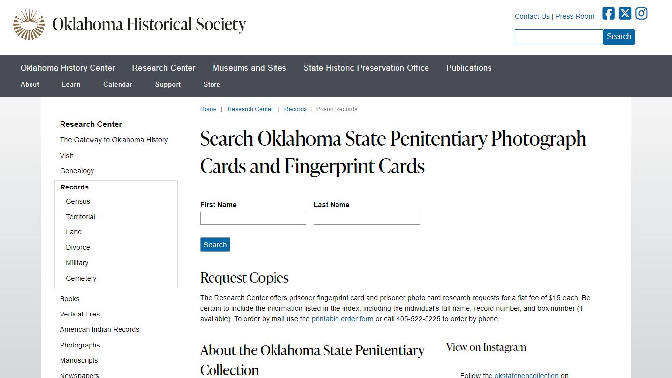 Prison Records | Oklahoma Historical Society